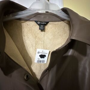 NWT Versona Women's Brown faux leather shirt dress with matching belt.